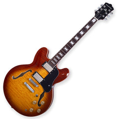 Boya&Ziqi BZE-35 Semi-Hollow-Body Electric Guitar, Stainless Steel Frets (Hand Polished), 2 Push-Pull Volume Controls, Mahogany Neck, Maple Body Topped with Quilted Maple, 6-String, Vintage Sunburst