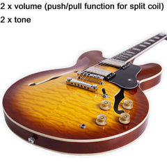 Boya&Ziqi BZE-35 Semi-Hollow-Body Electric Guitar, Stainless Steel Frets (Hand Polished), 2 Push-Pull Volume Controls, Mahogany Neck, Maple Body Topped with Quilted Maple, 6-String, Vintage Sunburst